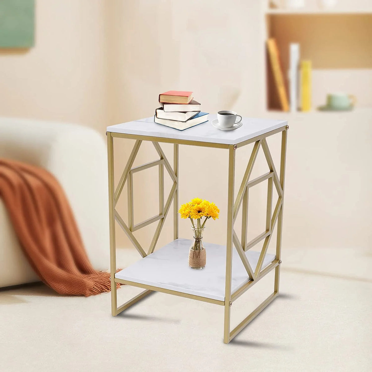 2-Tier Metal Nightstands with Storage Shelf D447
