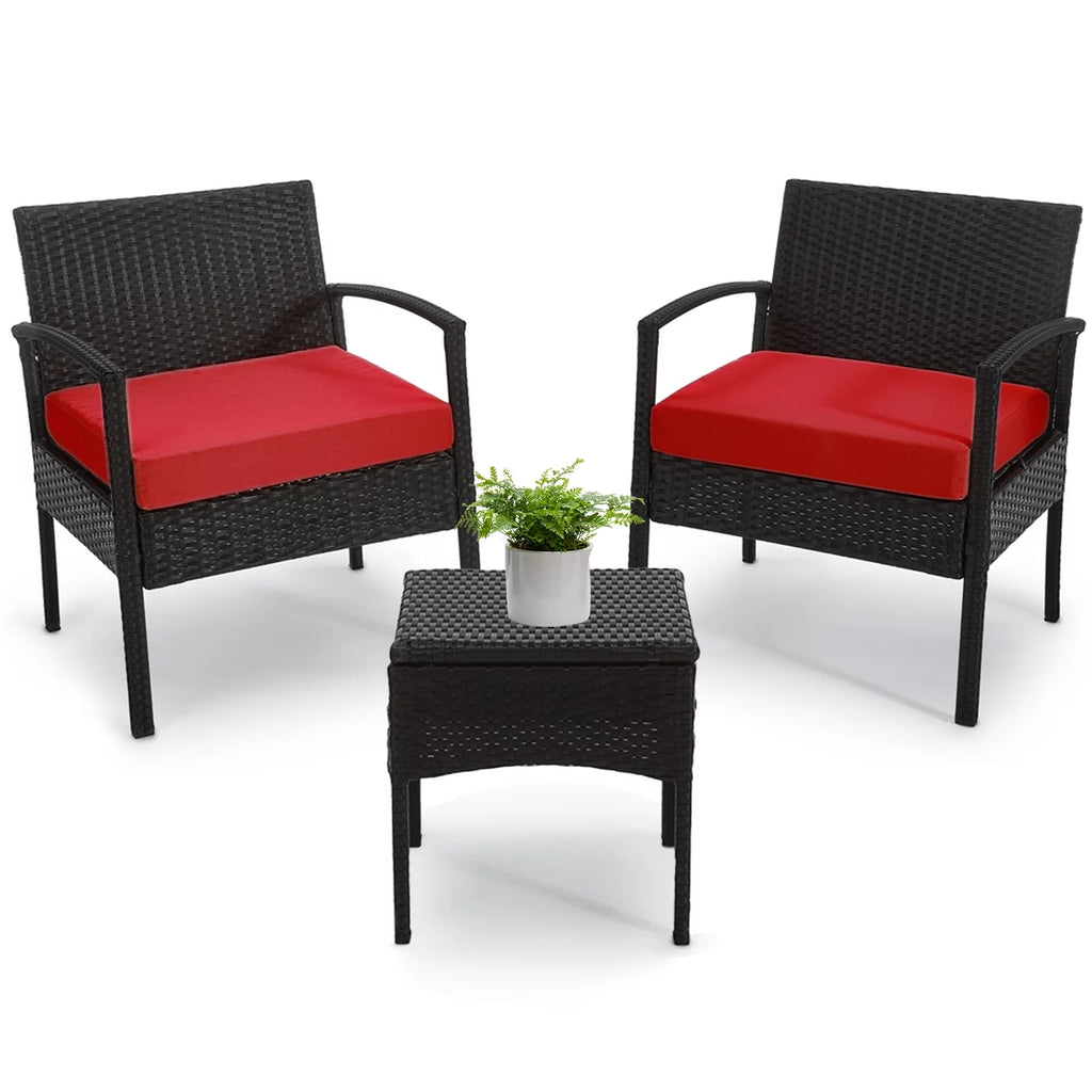 3 Piece Rattan Bistro Set with Side Table and Cushions E447
