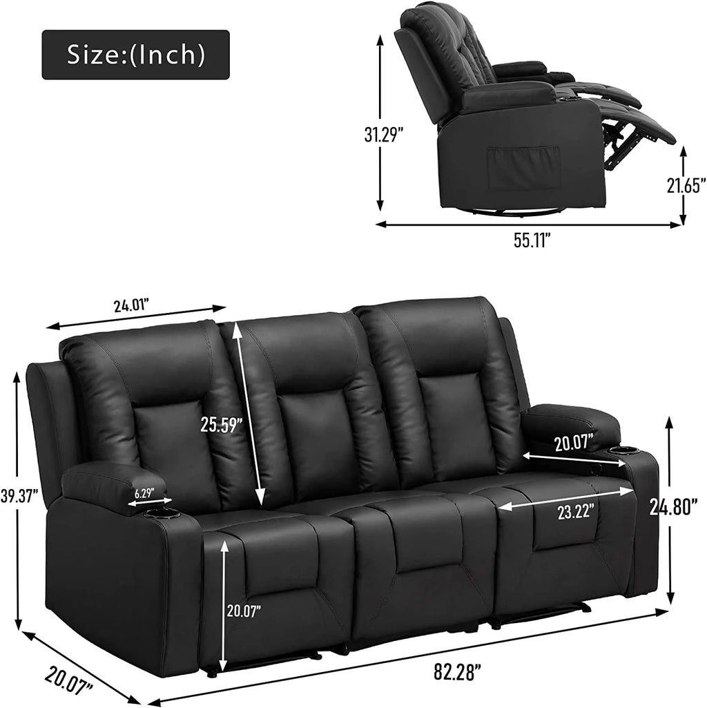 Black Bonded Leather Recliner Set R86536