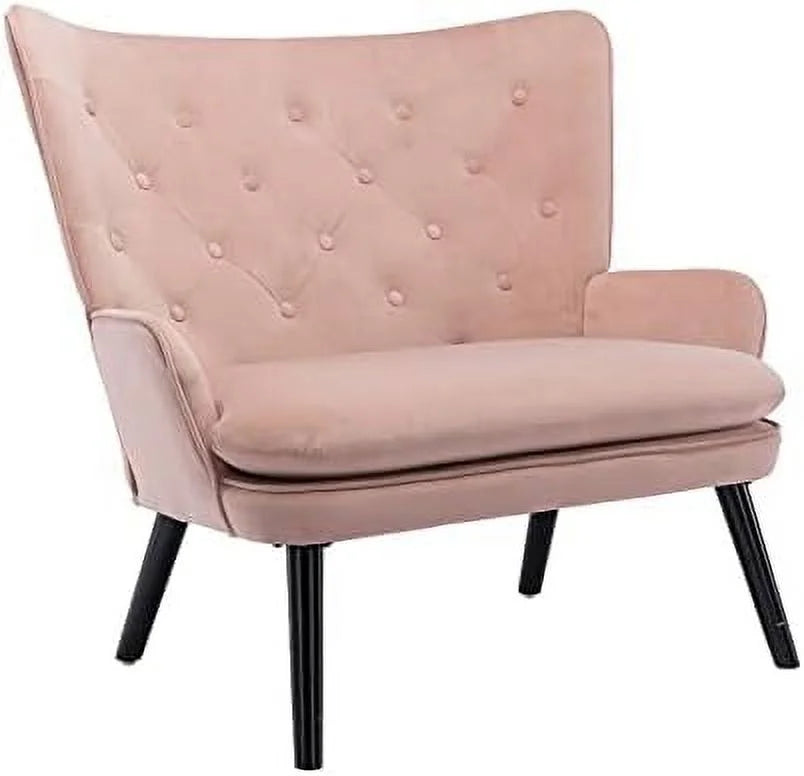 Pink Velvet Tufted Wingback Accent Chair with Solid Wood Legs L227032
