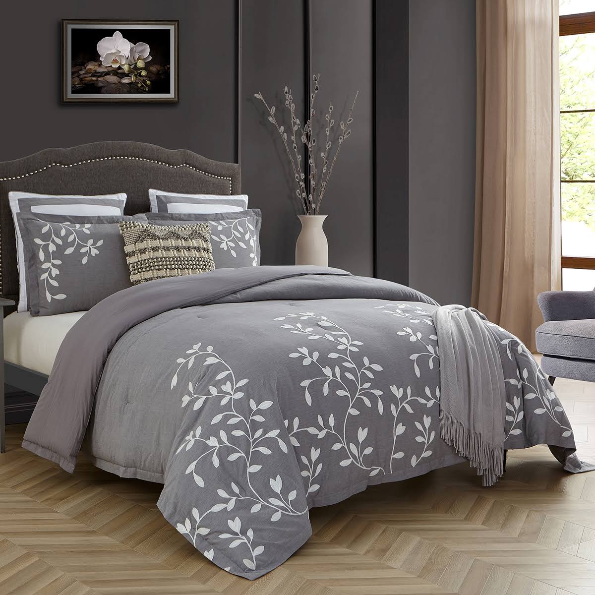 Grey Chambray Cotton Comforter Set H4675