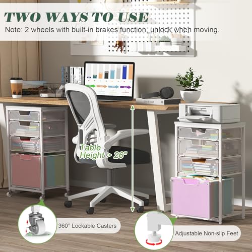 White 4 Drawer Rolling File Cart with Wheels F30089