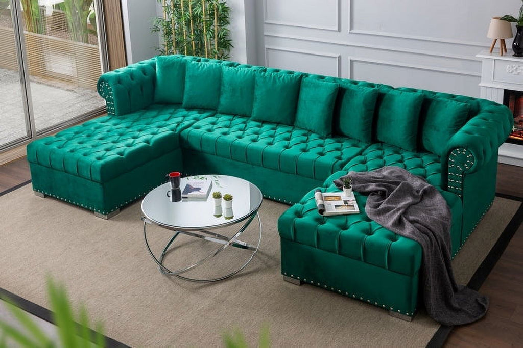 Green Velvet Double Chaise Sectional T83724