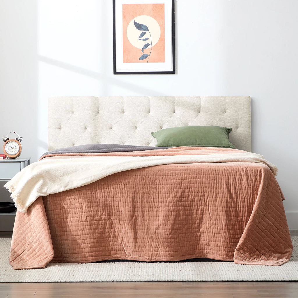 Cream Diamond Tufted Upholstered Headboard P2989