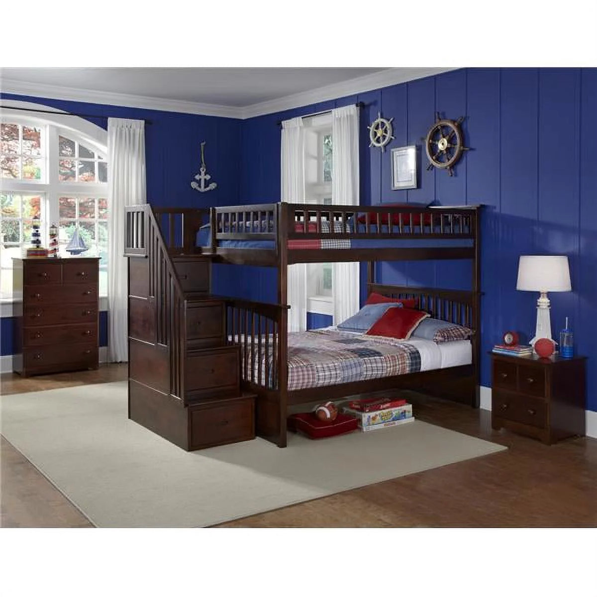 Antique Walnut Full Over Full Size Bunkbed with Drawers O7281