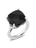 925 Sterling Silver Black Onyx and White Moissanite Engagement Ring W588535