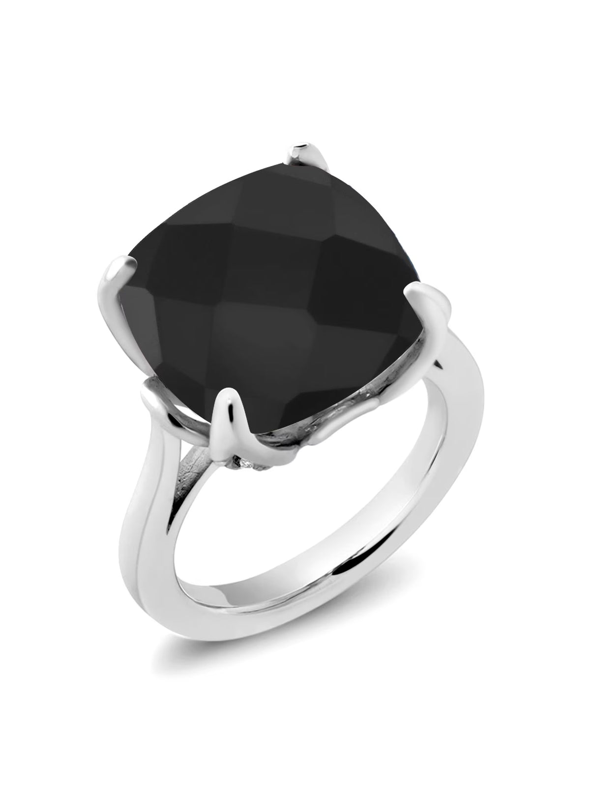 925 Sterling Silver Black Onyx and White Moissanite Engagement Ring W588535