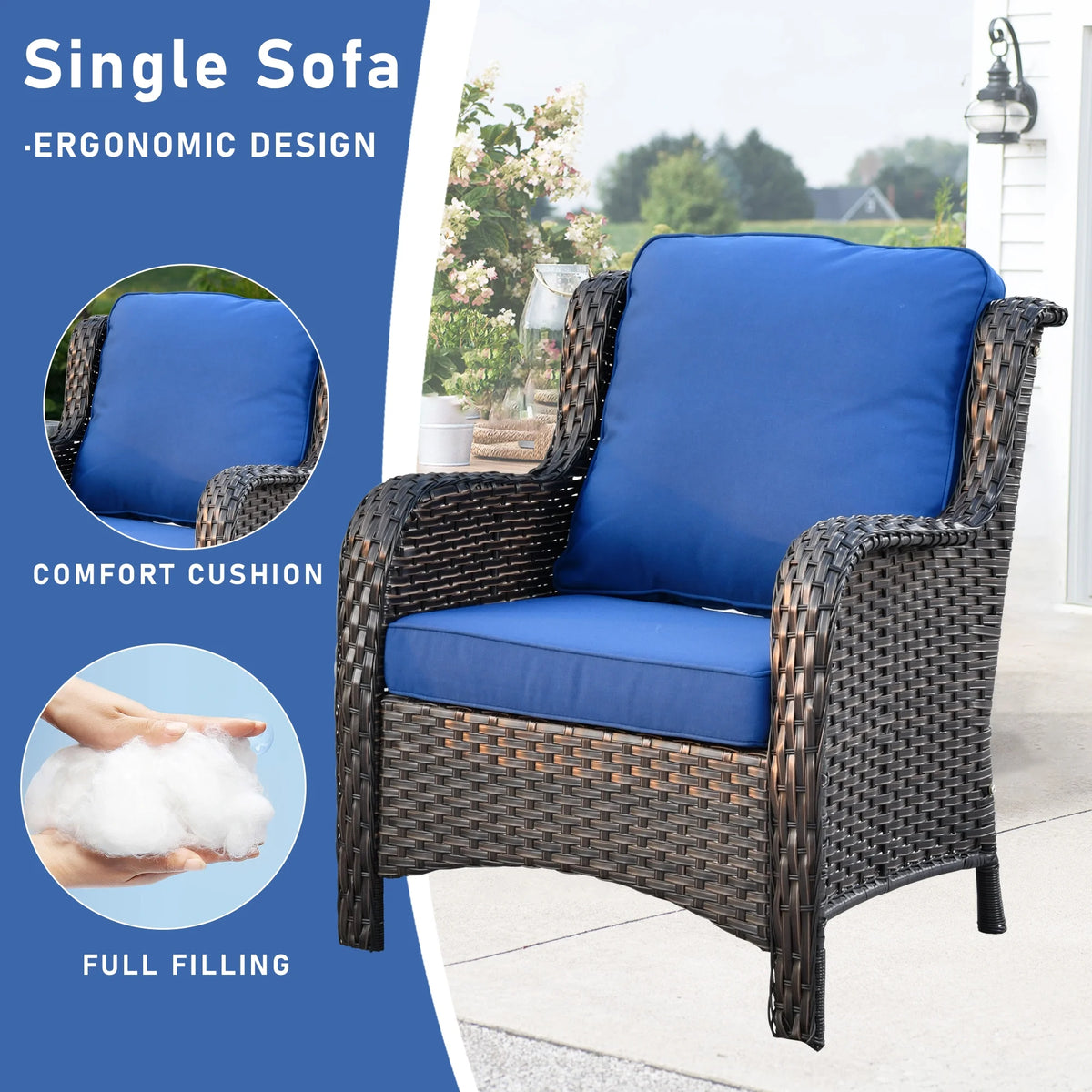 2 Pieces Wicker PE Rattan Patio Chairs with Fabric Cushions Z795
