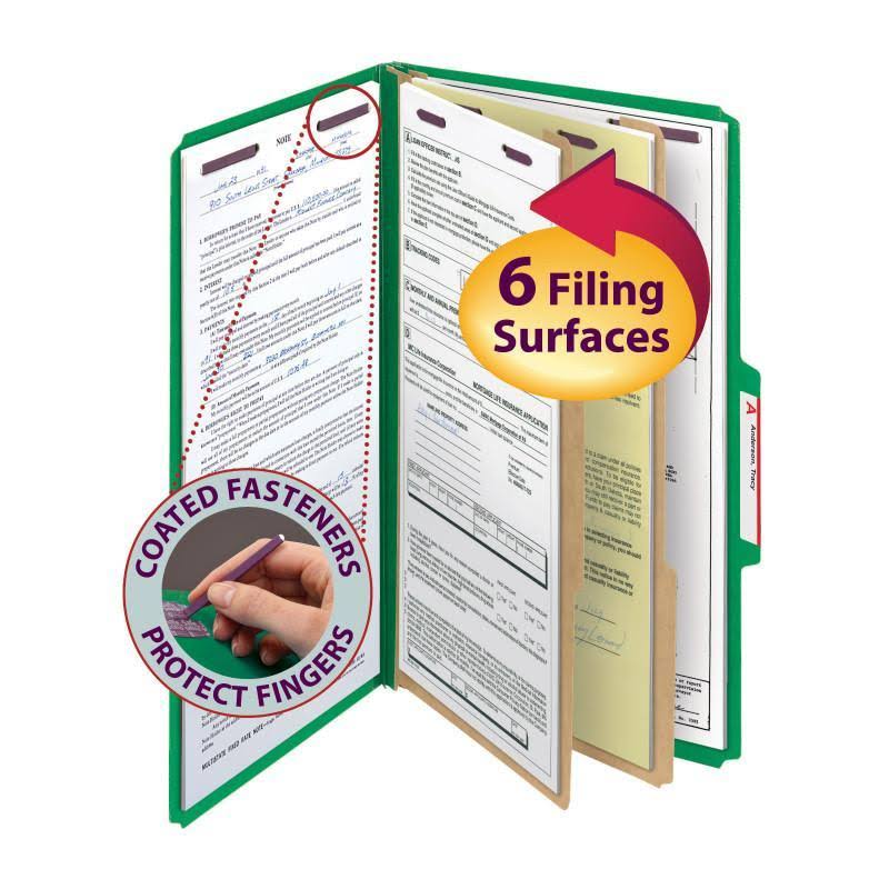 Green Legal Size File Folder with Fasteners, 10 per Box B952