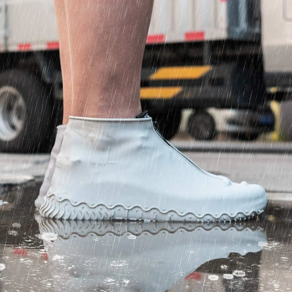 Gray Waterproof Reusable Rain Shoe Covers with Zipper I540