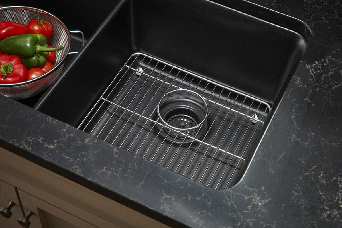 Undermount Double Equal Sink with Rack, Matte Black A802356