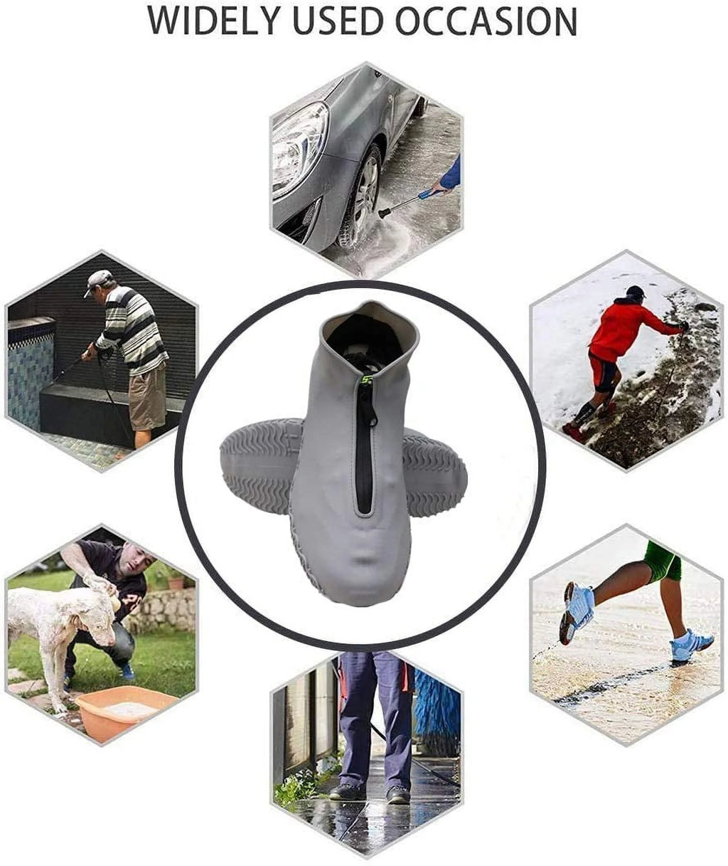 Gray Waterproof Reusable Rain Shoe Covers with Zipper I540