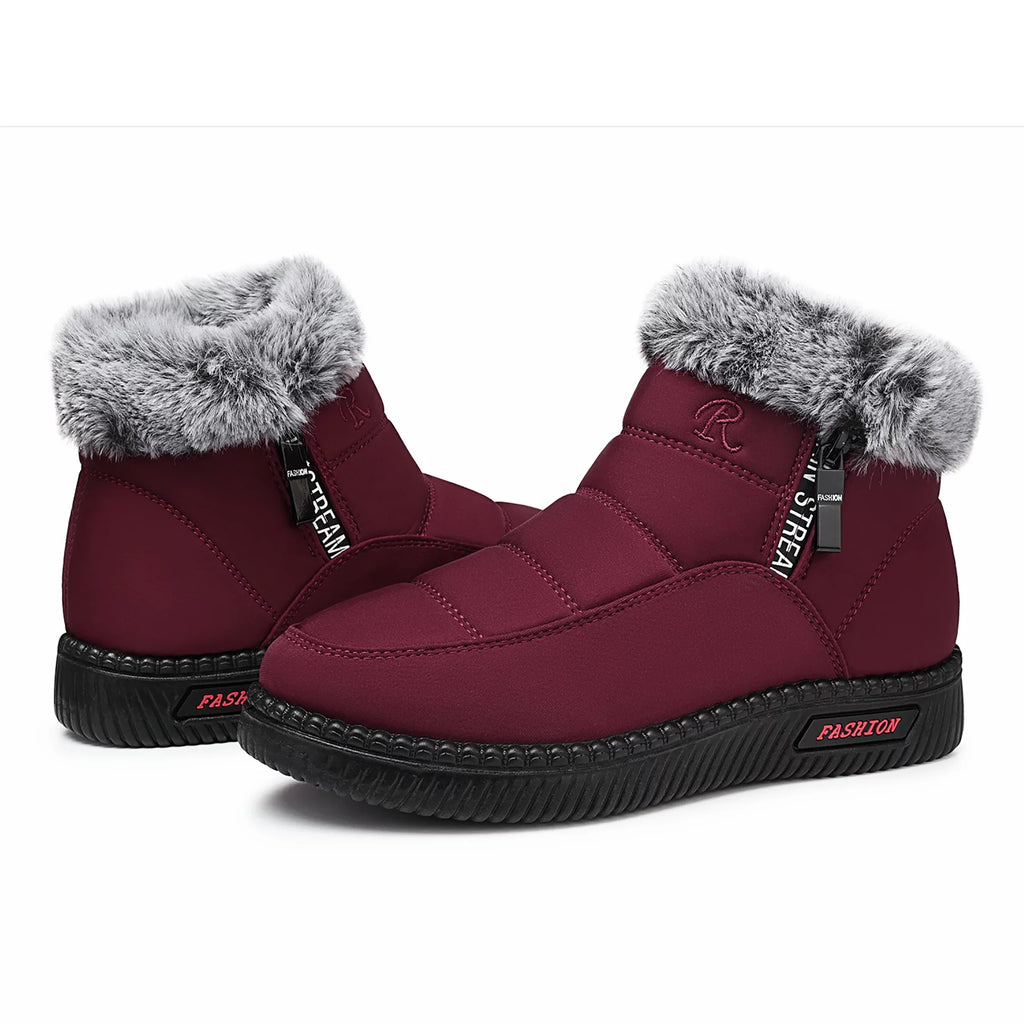 Waterproof Faux Fur Lined Wine Red Snow Boots L60741