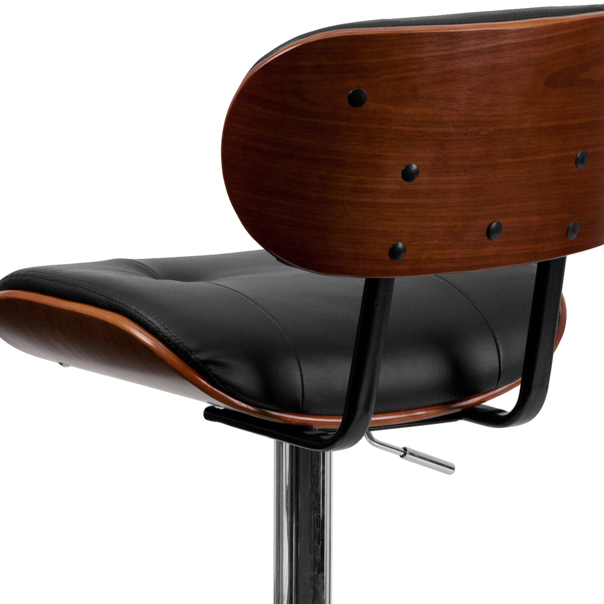 Walnut Bentwood Adjustable Height Barstool with Black Vinyl Seat D5186