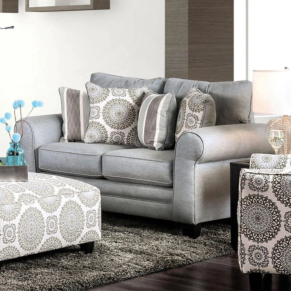 Blue Gray Fabric Living Room Set 5pcs S533