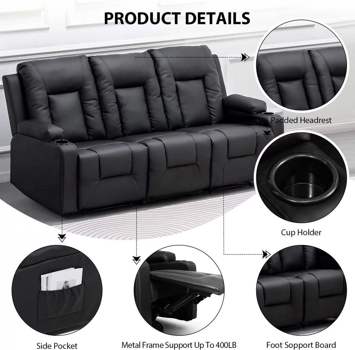 Black Bonded Leather Recliner Set R86536
