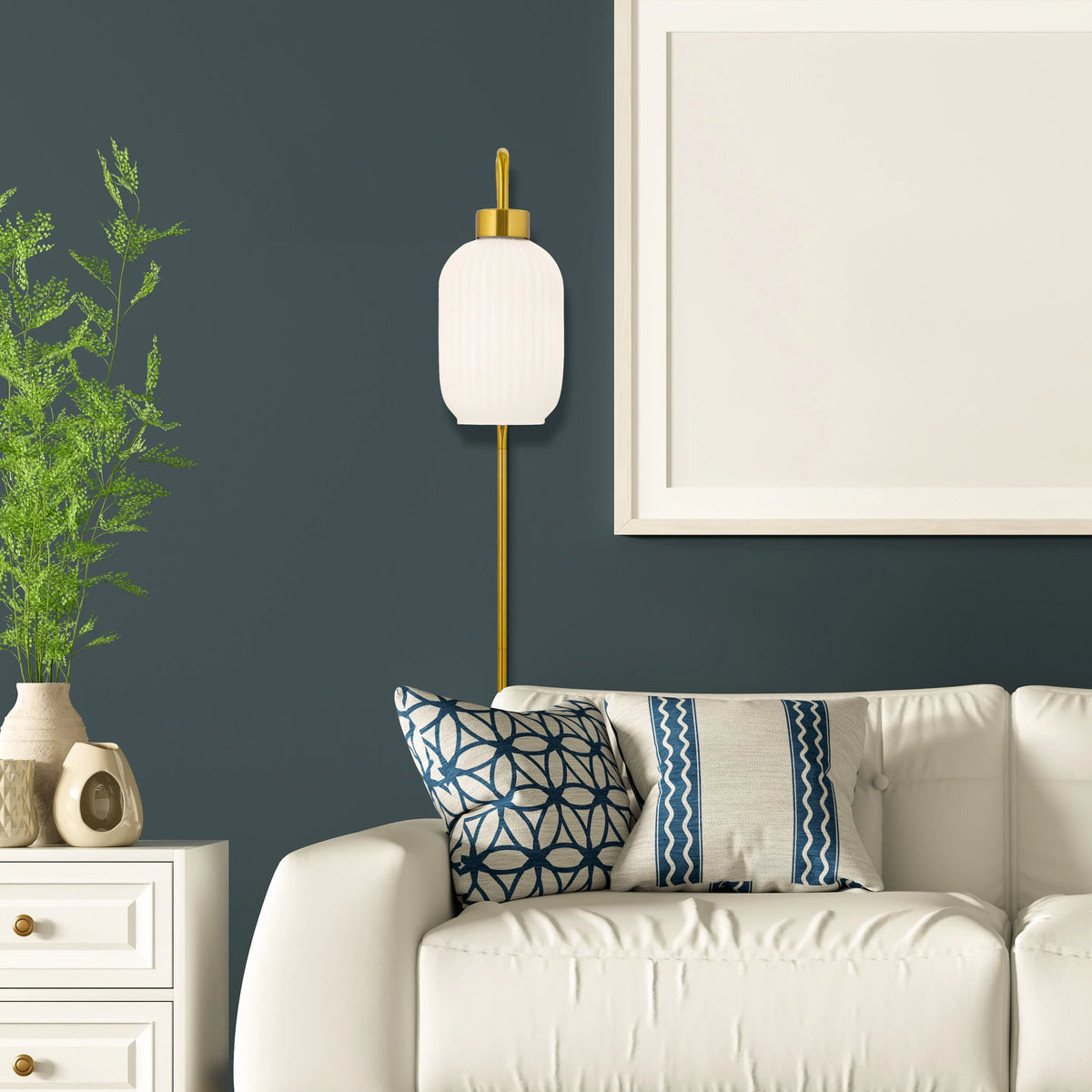 White Glass and Metal Retro Wall Sconce C235739