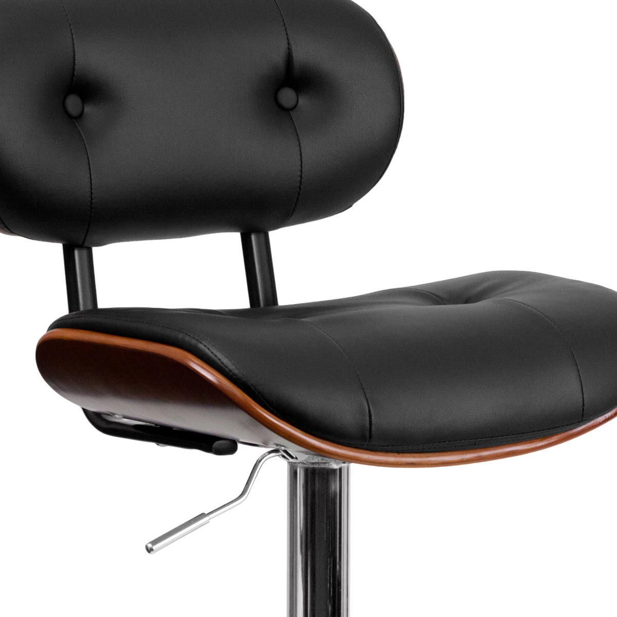 Walnut Bentwood Adjustable Height Barstool with Black Vinyl Seat D5186