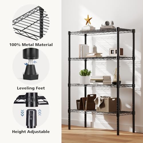 4 Tier Metal Wire Rack Heavy Duty Adjustable Steel Shelving Unit N29317