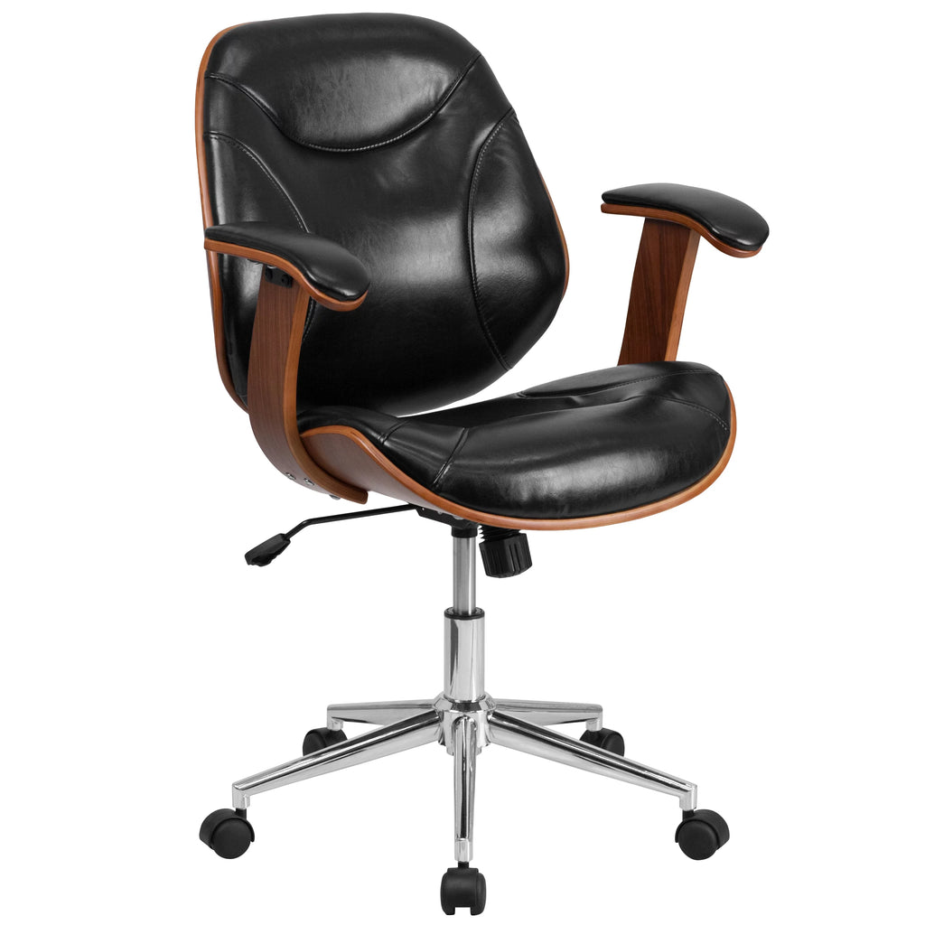 Black LeatherSoft Mid-Back Ergonomic Swivel Office Chair with Arms C137284