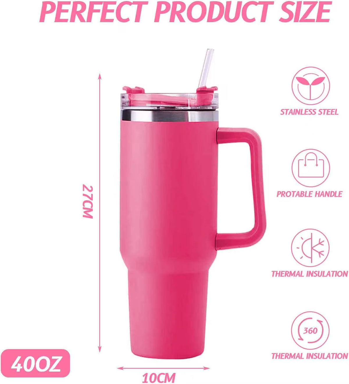 40 oz Stainless Steel Insulated Tumbler with Straw and Handle D745027