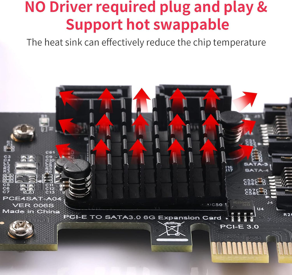 PCIe SATA Card 4 Port Expansion Card A6365
