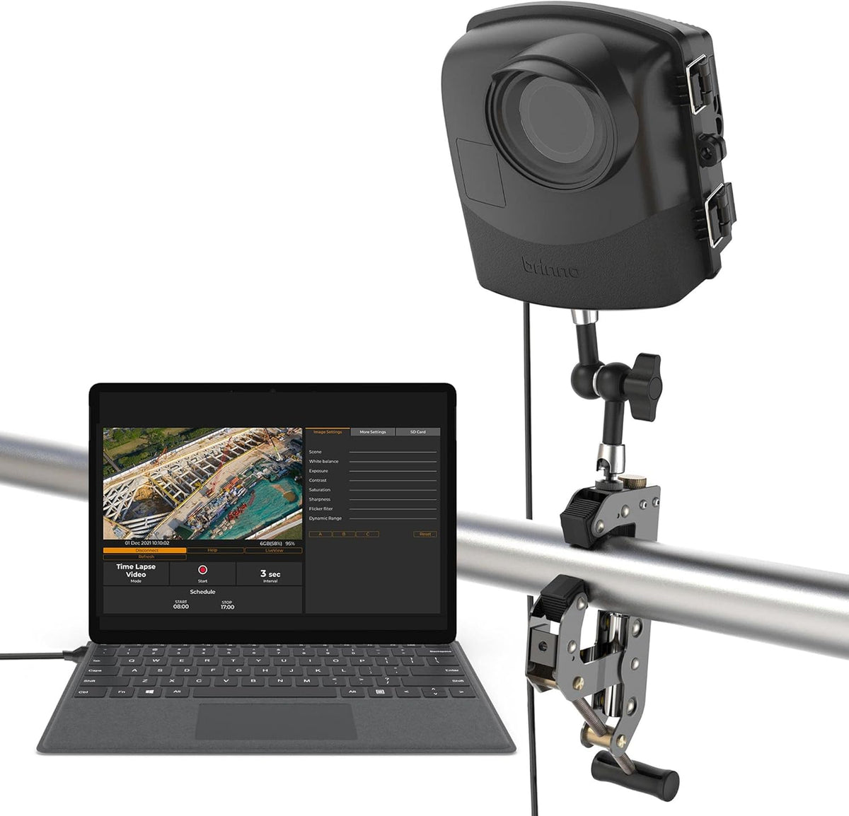 Construction & Outdoor Security Time Lapse Camera Trio Bundle Pack with Industrial Clamp, Weather-Resistant Case, 1-Year Battery Life, 1080P Y696837