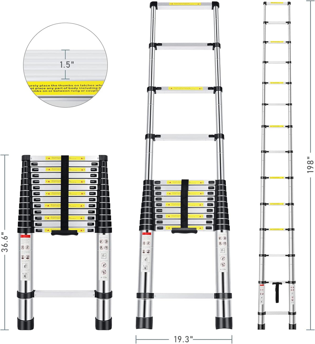 Telescoping Ladder 16.5FT Aluminum Alloy Folding Ladder, 330 lbs Load R49815