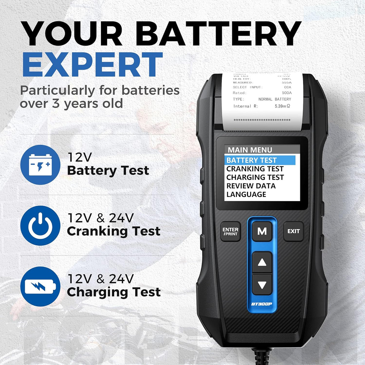 12V 24V 100-2000CCA Lead-Acid Battery Tester with Built-in Printer N2343
