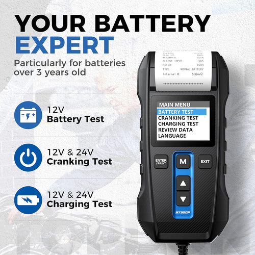 12V 24V 100-2000CCA Lead-Acid Battery Tester with Built-in Printer N2343