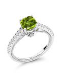 925 Sterling Silver Green Peridot and White Created Sapphire Engagement Ring U242