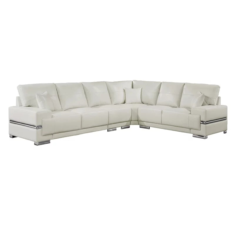 White Faux Leather Sectional with Ottoman U4040