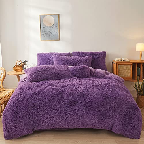 Dark Grey Queen 3 Piece Faux Fur Comforter Cover Set G727909