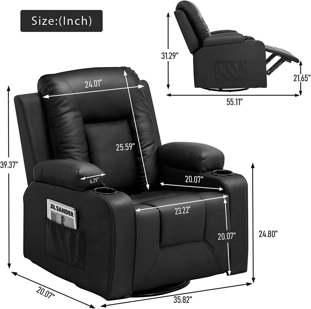 Black Bonded Leather Recliner Set R86536