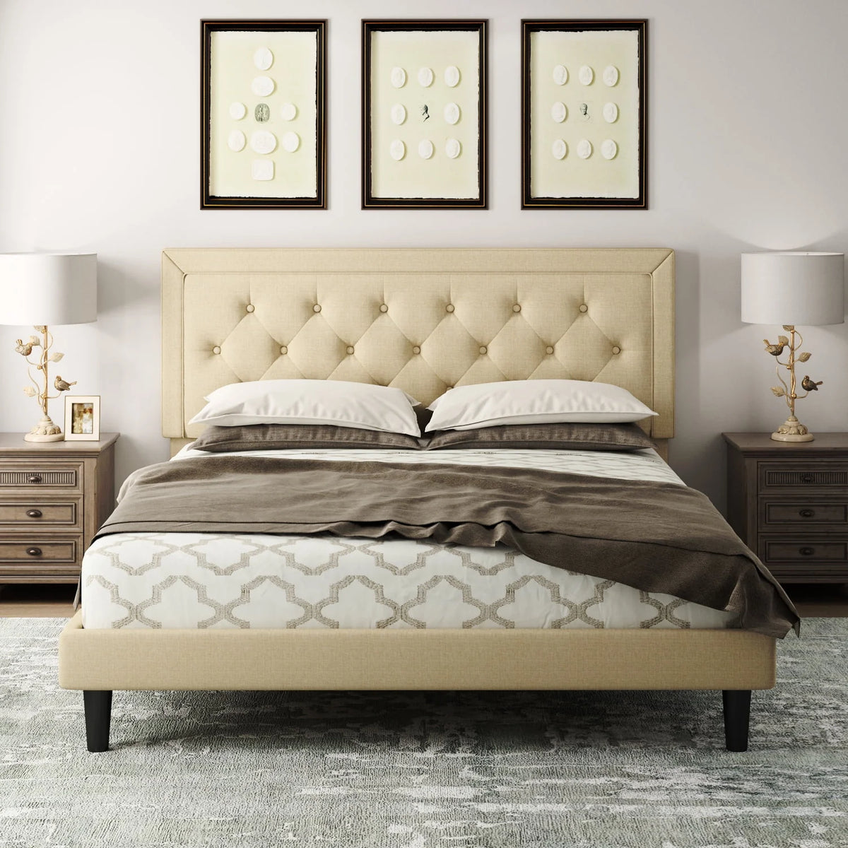 Queen Size Dark Grey Upholstered Platform Bed Frame S85918