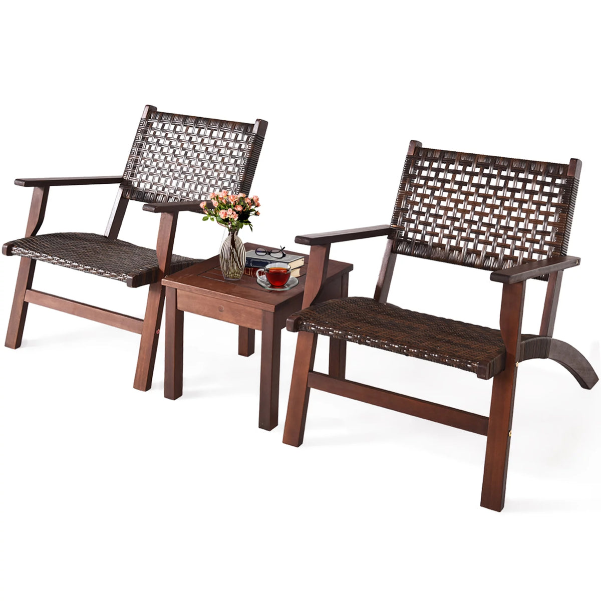 3PCS Patio Rattan Furniture Set Coffee Table R13313