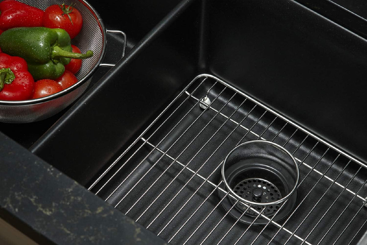 Undermount Double Equal Sink with Rack, Matte Black A802356