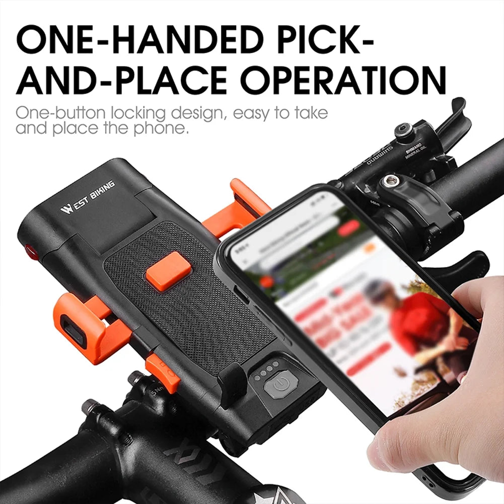 5in1 Bike Front Bracket Lamp Horn Mobilephone Holder Warning Bell Powerbanks USB Rechargeable Cycling Accessories E783