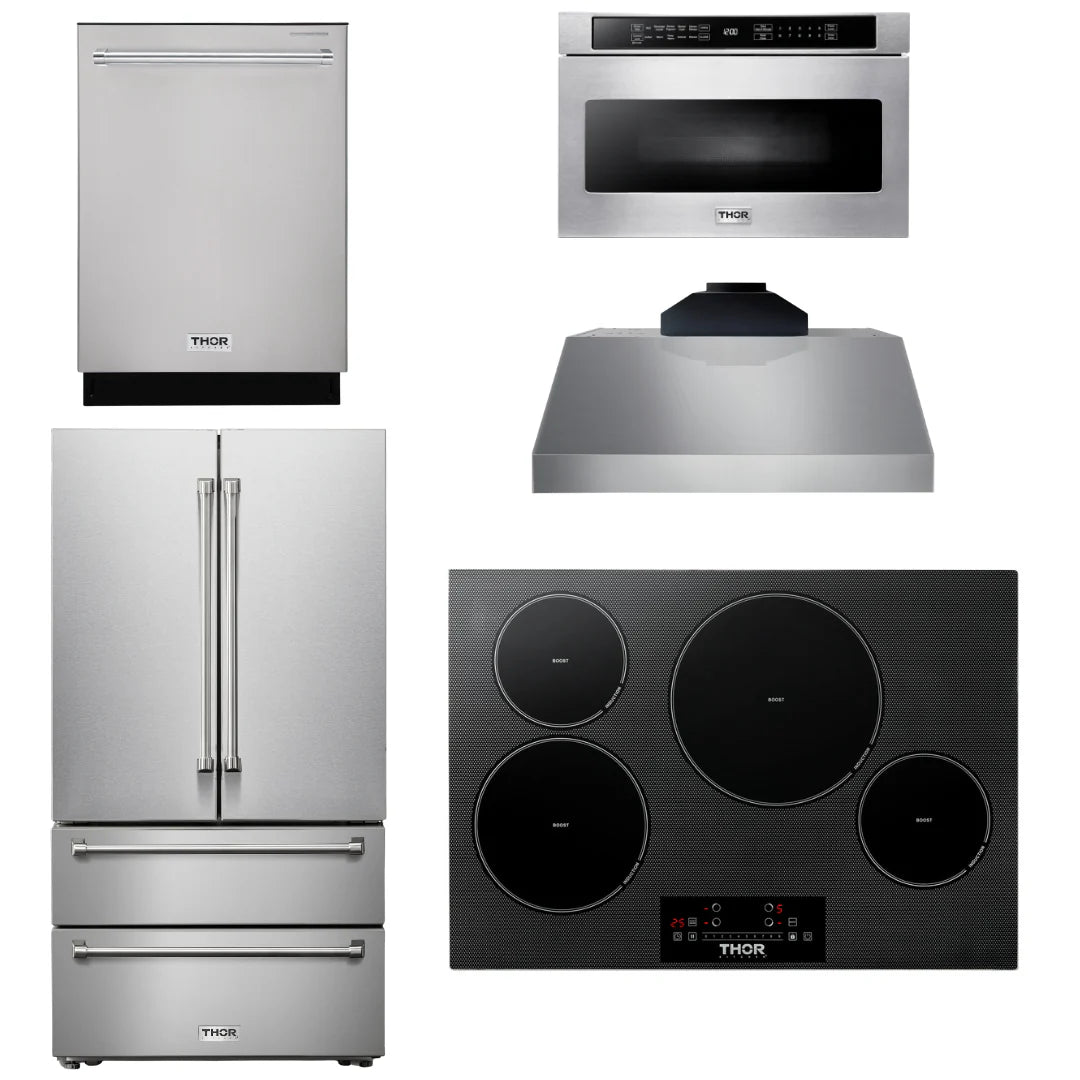 30 Induction Cooktop, Range Hood, Microwave, Refrigerator, Dishwasher R228