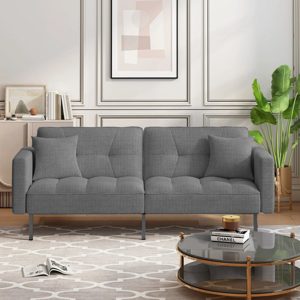 Dark Gray Linen Convertible Futon Sofa Bed X768