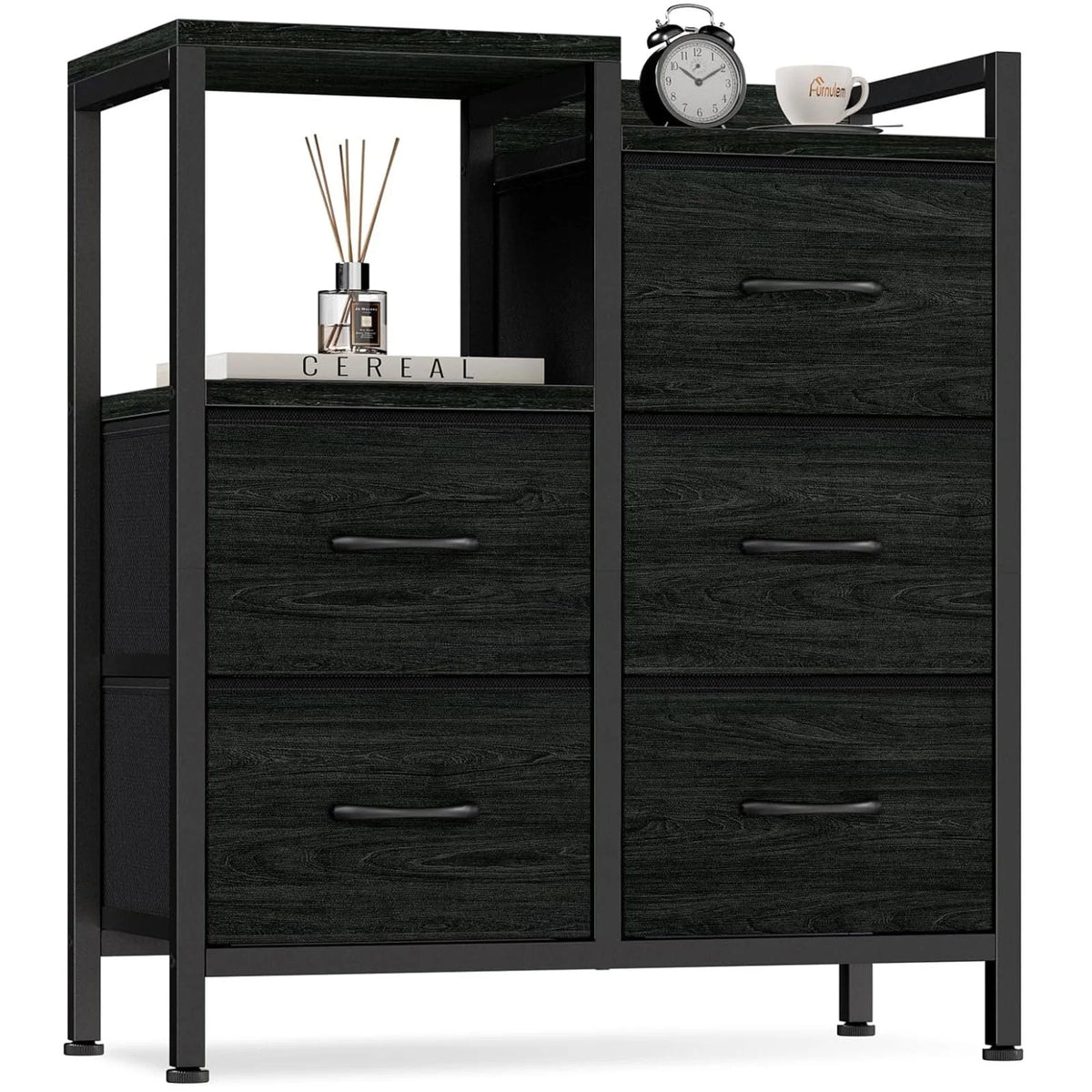 5 Fabric Drawers Rustic Brown Dresser L78266