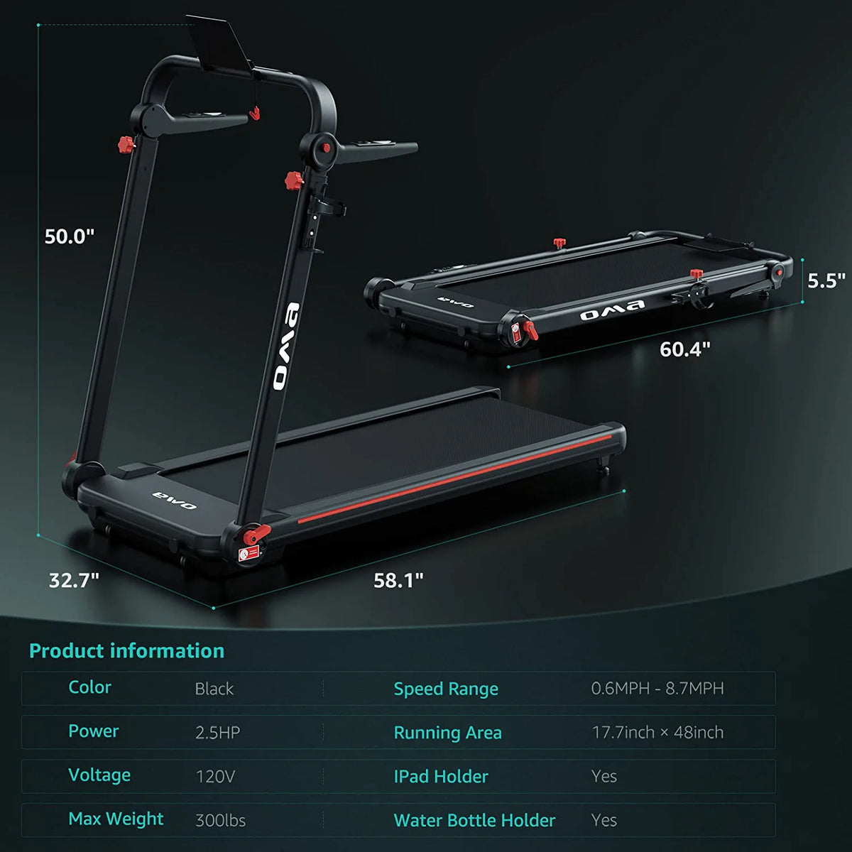 2.5HP Folding Treadmill with LED Display X279