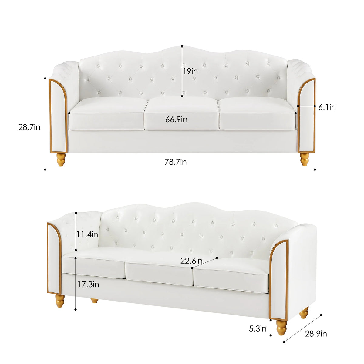 White 3 Seater PU Sofa with Wood Legs C655