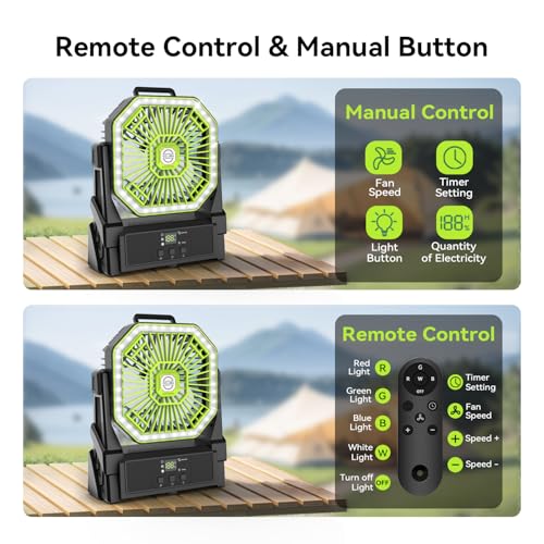 Portable Battery Powered Fan with 4 Lights, 20000mAh Rechargeable 4 Speed C424158