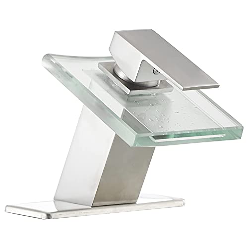 Black Bathroom Faucet Glass Waterfall Single Handle Sink Faucet Matte Black I50179