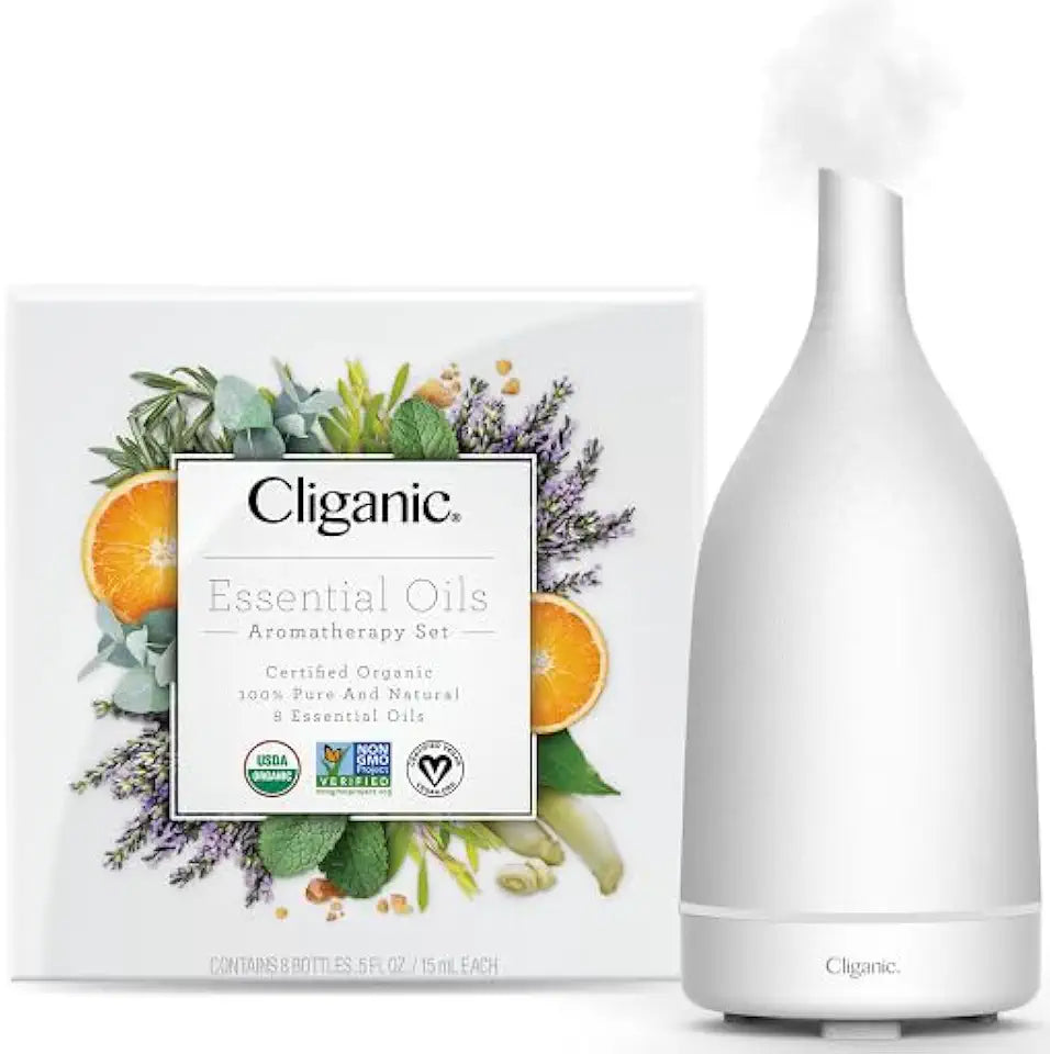 Organic Essential Oils Set + White Ceramic Diffuser B278
