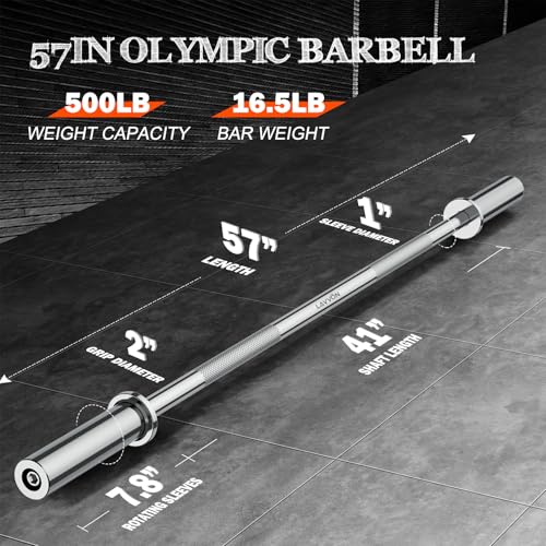 57" Olympic Barbell Bar, 2" Standard Straight Barbell Bars with 2 Spring Collars P210