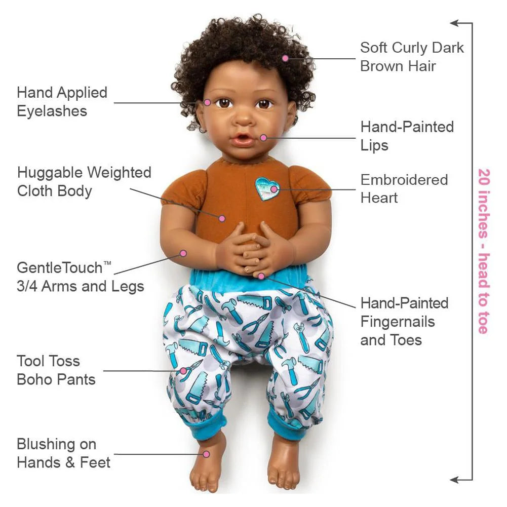 Black Reborn Baby Boy Doll Playset, 7 Pieces, 20-inch U3382
