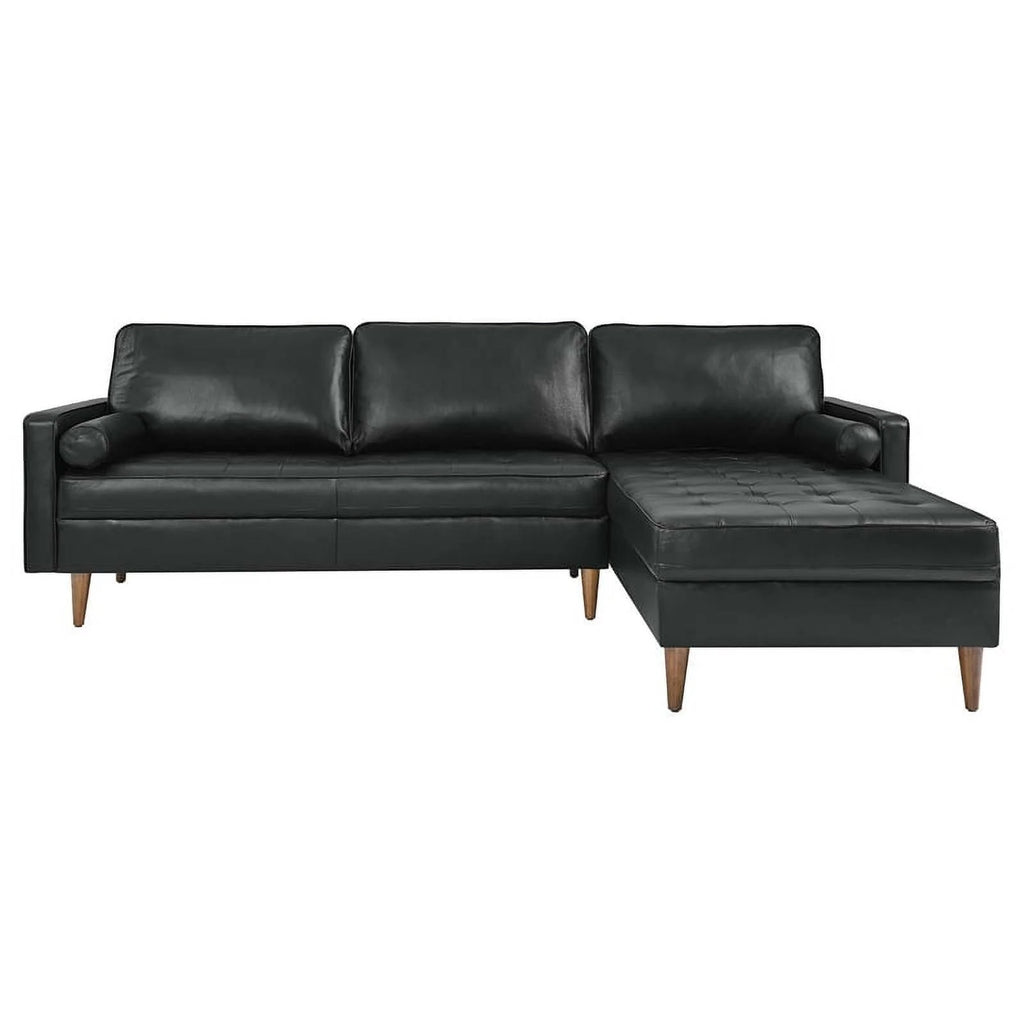 Black Leather Sectional Sofa O685
