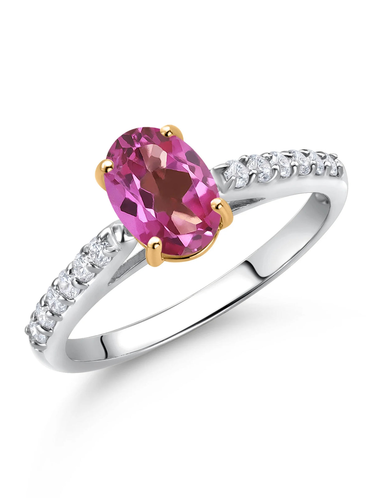 10K Yellow and White Gold Pink Mystic Topaz and White Lab Grown Diamond Engagement Ring (1.48 Cttw, Oval 8X6MM) S1597